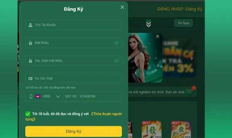 Giao diện đăng ký HB88
